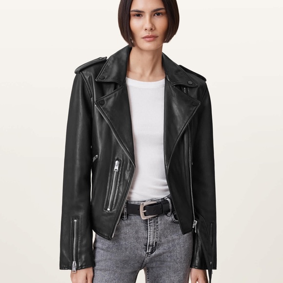 ALL SAINTS BLACK BALFERN LEATHER BIKER JACKET - EUC! - Picture 5 of 13
